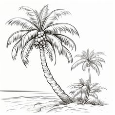 a drawing of a palm tree on the beach