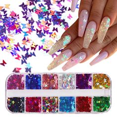 Art Butterfly Nail Sequins 3D Nails Decoration Holographic Laser Glitter Flakes Nail Sequins, Glitter Manicure, Butterfly Nail Art, Glitter Flake, Sequin Decor, Nail Glitter, Foil Nails, Butterfly Nail