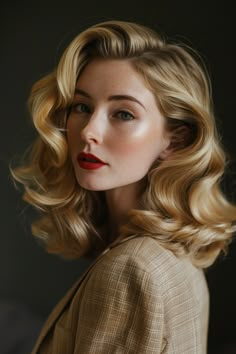 59+ Gorgeous Honey Blonde Hair Ideas Vintage Blonde Hairstyles, Wedding Blonde Hairstyles, Old Hollywood Hair Shoulder Length, Bridal Waves Short Hair, Short Blonde Bridal Hair, Great Gatsby Hairstyle, Hollywood Glam Short Hair, Hollywood Curls Short Hair, Light Waves Hair