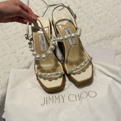 Used Once For Wedding Welcome Party Only For A Few Hours! Like New! Wedding Welcome Party, Wedge Platform Sandals, Welcome Party, Leather Espadrilles, Espadrille Wedge, Jimmy Choo Shoes, Wedding Welcome, Womens Shoes Wedges, Espadrilles Wedges