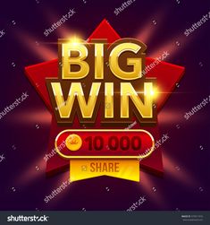 big win sign with gold and red stars on purple background stock photo - royalty illustration