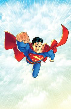 superman flying through the air with his fist out