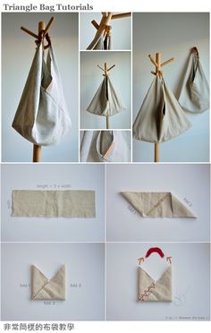 the instructions for how to make an origami bag with fabric and wood sticks