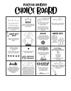 a black and white poster with the words choice board