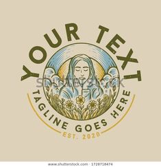 an image of the virgin mary with flowers in her hands and text your tex tagline goes here