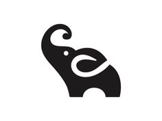 an elephant's head is shown in this black and white logo for the company