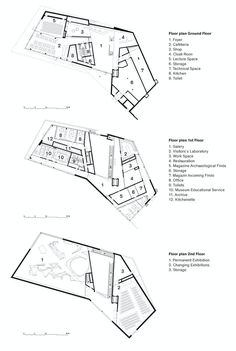 three diagrams showing the floor plans for an auditorium