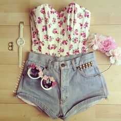 Summer outfit Outfits Juvenil, Cute Spring Outfits, Tumblr Fashion, Dieselpunk, Floral Vintage, About Fashion, Girly Outfits