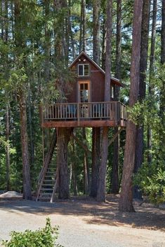 a tree house in the middle of some trees