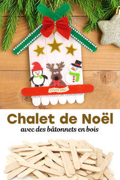 a christmas decoration made out of popsicle sticks with the words chalet de noel on it