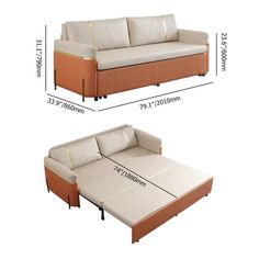 a couch and ottoman are shown with measurements