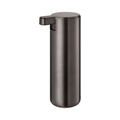 a stainless steel soap dispenser on a white background