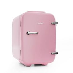 a pink piece of luggage sitting on top of a white floor