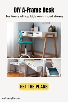 an office desk with the words diy a frame desk for home office kids rooms and dorms get the plans