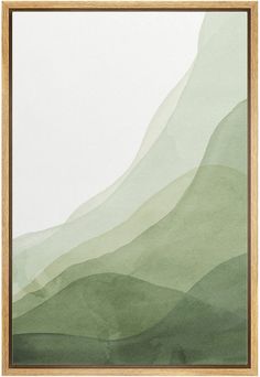 an abstract painting with green hills in the background