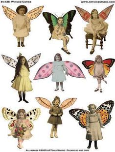 children's paper dolls with different types of wings and dress up clothes on them