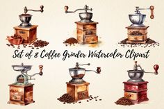 coffee grinder watercolor clipart set