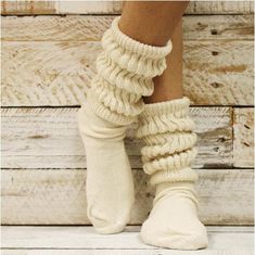 CUDDLY cotton slouch socks women - natural Made in USA Simply the best quality slouch socks for women in natural beige. You loved our cuddly cotton slouch socks in 90s, and now they are back! Your feet will fall in love with our super thick and soft Made in USA slouch socks. Slouch sock is 14-15"' tall from heel seam to top of sock The only way to describe this amazing cozy thick beige sock is this: super-duper-thick-cuddly-cotton-cozy-lovable-sock! You may never take these off. Knitted with lov