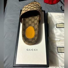 I Bought Them But Never Worn Them So They Are New And I Have The Box And The Little Gucci Bags To Carry The Slides In. Gucci Slides, Gucci Bags, Gucci Shoes, Shoes Men, Flip Flop Sandals, Slide Sandals, The Box, Gucci Bag, Flip Flops