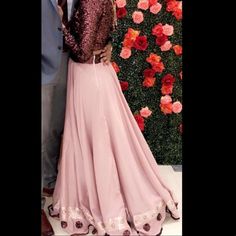 Reception / Wedding Party Lehenga Will Full Sleeve Copper Sequin Top With Beaded Back Tie And Flowers Skirt. Flower Skirt, Size 6 Dress, Sequin Top, Pink Brown, Full Sleeve, Lehenga, Pink Ladies, Wedding Reception, Wedding Party