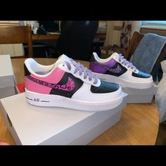 Custom Cheetah Air Force Ones! One Of A Kind* Brand New, Never Worn* Custom Purple Sneakers With Round Toe, Nike Purple Sneakers, Nike Shoes Custom, Nike Shoes Women Fashion, Cute Nike Shoes, Shoes Custom, Sport Shoes Women, Cute Nikes, Girly Accessories