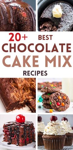 20 best chocolate cake mix recipes for desserts, cakes and cupcakes with text overlay