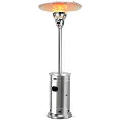 an outdoor patio heater with a light on it's side and the lid open