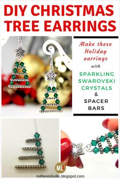 christmas tree earrings with sparkling swarovski crystals and spacer beads are featured in this book