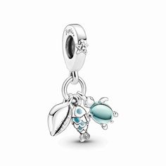 Go on a snorkeling adventure and meet the beautiful creatures of the dreamy deep blue sea with this ocean-themed triple dangle charm. This trio of sterling silver dangle charms includes a conch shell, a scaled fish with turquoise enamel detailing and a sea turtle with two-toned blue and green Murano glass as its shell. The bail features a tiny raised starfish and the messages "Explore" and "Dream", reminding you to seek your next adventure, wherever that might be.