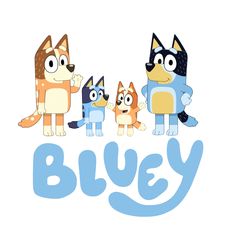 the bluey family is standing in front of an inscription that says,'bluey '