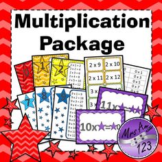 a red and white chevroned background with the words multiplication package