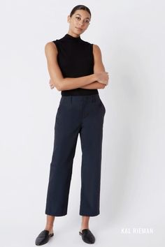 Discover elegance in simplicity with our Francoise Cigarette Pant in Navy. These navy cigarette pants are a versatile addition to your womens workwear collection, making them ideal for your winter capsule wardrobe. Create stylish and cozy cold weather outfits by pairing them with different tops. Achieve a polished look with ease. Navy Ankle Pants Outfit, Womens Workwear