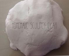 a white rock with the words homemade sulpy clay written on it in black ink