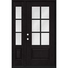 a black double door with two sidelights