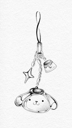 a drawing of a teddy bear hanging from a key chain