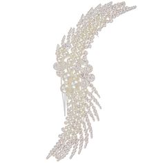 Give your big day an extra touch of elegance and enchantment with Pearl & Rhinestone Comb Head Piece. This headpiece offers shimmer, sparkle, and shine that will give your aisle style an extra boost of enhancement. Just slip the attached combs into your hair and turn even the simplest of hairstyles into something regal.     Dimensions:   Length: 5 1/2"  Width: 2"  Thickness: 1 1/4" Elegant Crystal Hair Accessories For Party, Elegant Crystal Headpiece For Party, Elegant Rhinestone Hair Accessories For Evening, Elegant White Rhinestone Headpieces, Elegant Silver Bedazzled Bridal Accessories, Elegant Bedazzled Silver Bridal Accessories, Elegant Evening Hair Accessories With Rhinestones, Glamorous Rhinestone Headpiece For Wedding, Wedding Crystal Hair Accessories With Rhinestones