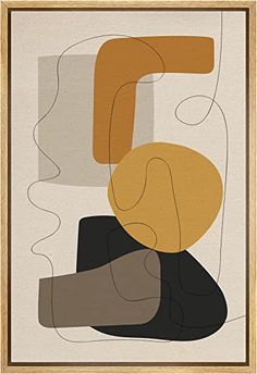 an abstract painting with brown, black and white shapes on the bottom half of it