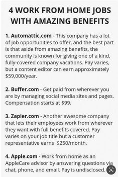 an advertisement for the company called work from home jobs with amazing benefits to it's customers