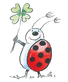 a drawing of a ladybug holding a clover