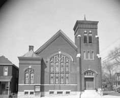 black and white photograph of an old church