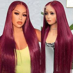 PRICES MAY VARY. Burgundy Lace Front Wigs Human Hair Material: Made of 100% Unprocessed Brazilian Virgin Hair, Cut From Young Donor Directly for a Natural and Realistic Look. 99j Colored Wig No Shedding or Tangles. Straight Lace Front Wigs Human Hair Quality: 180% Density Human Hair Wigs, Full and Thick, Soft and Clean Comfortable and Silky. Can Be Side Part, Free Part and Middle Part. Red Wigs Human Hair Cap Details: Cap Size Adjustable 21.5 to 23.5 Fit Most People. Elastic Straps and 4 Combs t Curling Straight Hair, Burgundy Fashion, Hair Wigs For Women, Lace Front Wigs Human Hair, Red Wigs, Burgundy Hair, Wigs Human Hair, Colored Wigs, Straight Lace Front Wigs