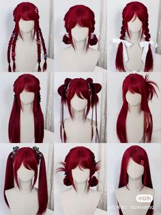 Hair Inspiration Long, Cosplay Hair, Kawaii Hairstyles, Red Wigs, Peinados Fáciles Para Cabello Corto, Hair Stylies, Hair Up Styles, Anime Hair, Hair Reference