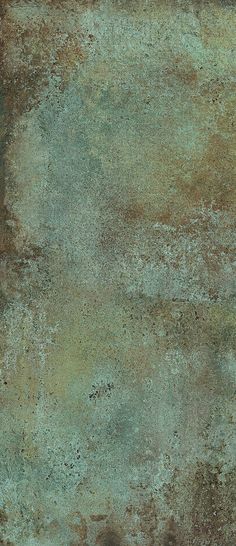 an old grungy surface is shown in green and brown tones, with rust on the edges