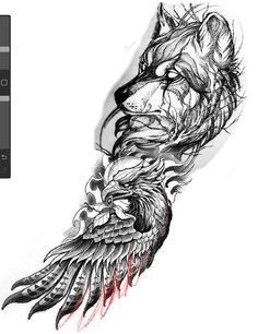 a drawing of a wolf with wings on it's back