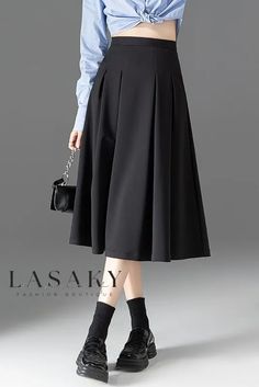 Lasaky - Classic Black High-Waisted Pleated Midi A-Line Umbrella Skirt Umbrella Skirt, High Waisted Pleated Skirt, Wrap Around Skirt, High Waist Skirt, Mid Length Skirts, Skirt Skirt, Box Pleats, Pleated Midi Skirt, Lower Body