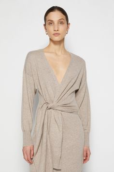 PRE-SPRING 2021 READY-TO-WEAR The Skya Loungewear Dress in Fawn. Flaunting an air of elevated leisure, our long sleeve wrap dress with plunging neckline, sashed waist and a split, midi length hem. Crafted from a loungewear facing knit blend boasting lightweight hints of wool and cashmere. A Jonathan Simkhai signature. Elevated Loungewear, Dress With Plunging Neckline, Occassion Dresses, Loungewear Dress, Draped Sweater, Wrap Sweater Dress, Loungewear Fashion, Knit Wrap Dress, Sleeve Wrap Dress