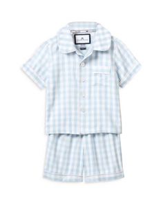 Petite Plume Unisex Classic Sleep Shorts Set - Baby, Little Kid, Big Kid Light Blue Gingham, Pajamas Short, Gingham Shorts, Sleep Shorts, Contrast Piping, Blue Gingham, Gingham Print, Gingham Check, Short Pajama Set