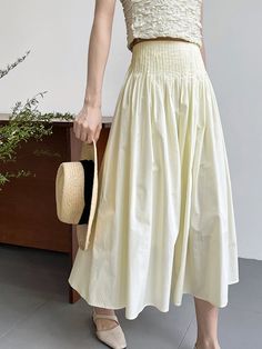 Cotton Creamy Pleated Maxi Skirt Textured Maxi Skirt, Long White Linen Skirt, Silk Gathered Skirt, Pleats Skirt Pattern, Sewing Inspo Ideas, A-line Skirt, Cotton Skirt Outfit, Maxi Skirt Fits, Summer Maxi Skirt