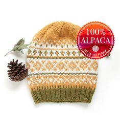 Fair Isle Hand-knitted Alpaca Hat, Chunky Winter Adult Beanie, Warm Norwegian Pattern Hat Hand Knitted Alpaca Hats For Winter, Hand Knitted One Size Alpaca Hats, Handmade Alpaca Hats For Fall, One Size Brown Alpaca Hat, Alpaca Knit Beanie Hats, Knitted Alpaca Beanie Hat, Hand Knitted Alpaca Cap, Norwegian Pattern, Alpaca Hat