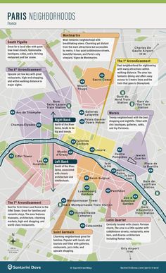 the paris city map is shown in blue and green, with an arrow pointing to different locations